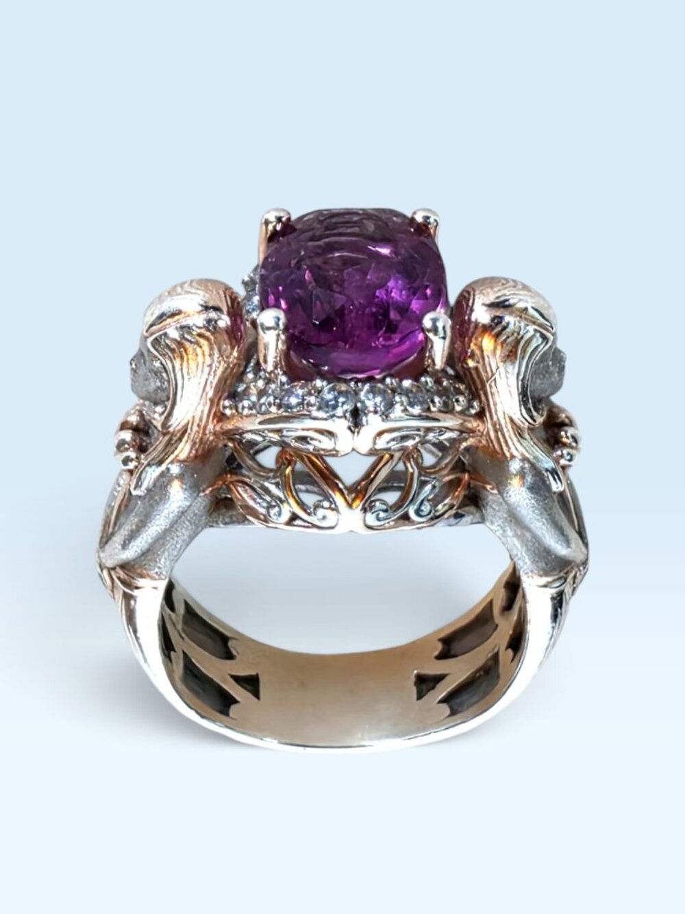 Vintage Michael Valitutti Mermaid Guardian Pink Sapphire Diamond Ring